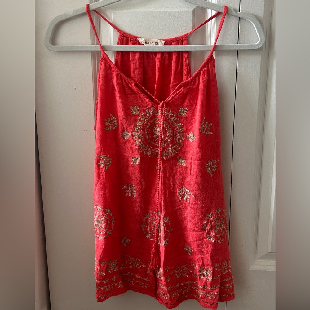 Solitaire Coral Embroidered Spaghetti-Strap Camisole